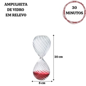 AMPULHETA DE VIDRO EM RELEVO 30 MINUTOS 20CM - 5931-VM