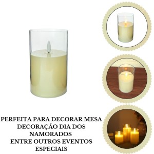 ENFEITE PORTA VELA DE PLÁSTICO COM VELA DE LED 7,5X12,5CM - 23116432