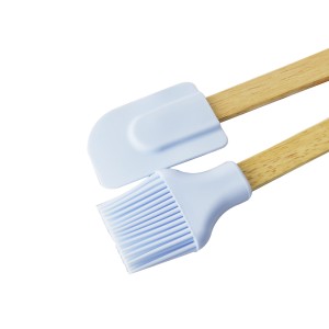 KIT PINCEL E ESPATULA DE SILICONE COM CABO DE BAMBU C/ 2 PÇS - CA09597-AZCL