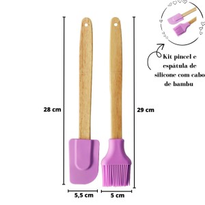 KIT PINCEL E ESPATULA DE SILICONE COM CABO DE BAMBU C/ 2 PÇS - CA09597-LL