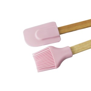 KIT PINCEL E ESPATULA DE SILICONE COM CABO DE BAMBU C/ 2 PÇS - CA09597-RS