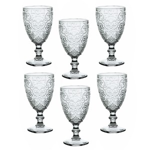 JOGO DE TAÇA DE VIDRO ALTO RELEVO COM 6 PEÇAS 300ML  - 4669