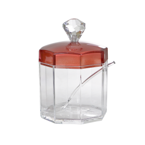 AÇUCAREIRO SEXTAVADO COM COLHER E TAMPA EM ACRÍLÍCO - MG5117A-GR