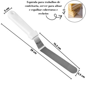 ESPATULA CURVA PARA CONFEITAR EM INOX E CABO PLASTICO 15,5CM - 9110-BR