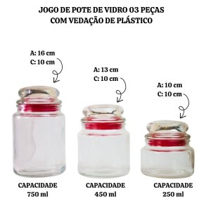 JOGO DE POTE DE VIDRO 03 PEÇAS - VDA04008-VM