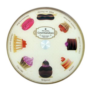 PRATO GIRATORIO 360 GRAUS EM VIDRO E METAL ESTAMPA DOCES 30CM - CA12197A-BEGE