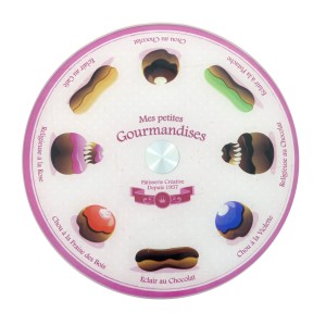 PRATO GIRATORIO 360 GRAUS EM VIDRO E METAL ESTAMPA DOCES 30 CM - CA12197A-LILAS