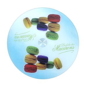 PRATO GIRATORIO 360 GRAUS EM VIDRO E METAL ESTAMPA MACARRONS 30 CM - CA12197A-AZUL