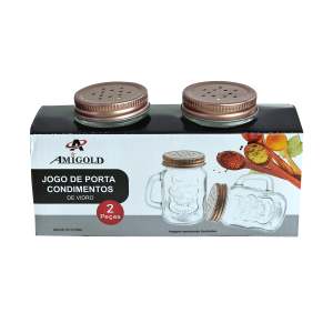 JOGO DE PORTA CONDIMENTO DE VIDRO COM ALÇA 200ML 2 PÇS - 3416
