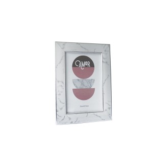 PORTA RETRATO MARMORIZADA COM PÉ GRAVATA DE MADEIRA 10X15CM - 4125-PTA