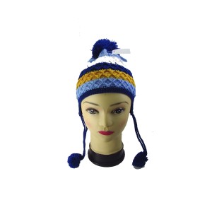 TOUCA INFANTIL COM POMPOM DE MALHA COLOR COM FORRO INTERNO - BF2420-AZ