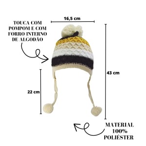 TOUCA INFANTIL COM POMPOM DE MALHA COLOR COM FORRO INTERNO - BF2420-BG