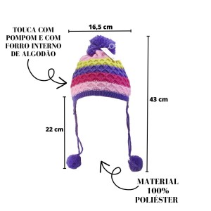 TOUCA INFANTIL COM POMPOM DE MALHA COLOR COM FORRO INTERNO - BF2420-LL