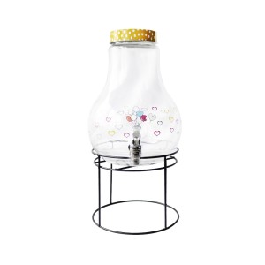 SUQUEIRA DE VIDRO COM SUPORTE ARAMADO E TAMPA DE POÁ 5LITROS - VDS50016-AM