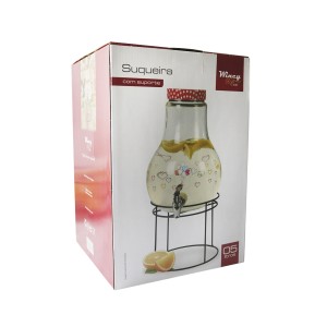 SUQUEIRA DE VIDRO COM SUPORTE ARAMADO E TAMPA DE POÁ 5LITROS - VDS50016-VD