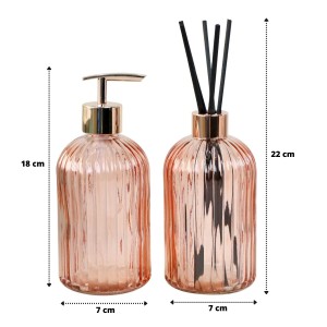 KIT DIFUSOR COM PORTA SABONETE LIQUIDO DE VIDRO EM ALTO RELÊVO 400ML - 96144-GR