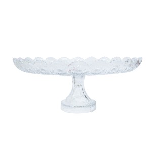 PRATO DE VIDRO EM RELEVO COM PÉ 30CM - 741022W