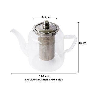 CHALEIRA DE VIDRO BOROSSILICATO COM INFUSOR 600ML - 1419