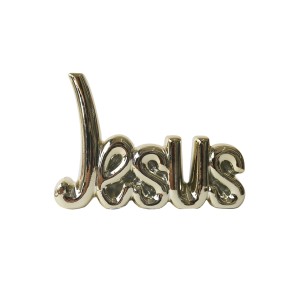 ENFEITE DECORATIVO DE CERÂMICA COM A PALAVRA JESUS 11X8CM - 2619-DOU
