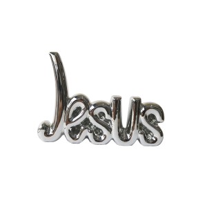 ENFEITE DECORATIVO DE CERÂMICA COM A PALAVRA JESUS 11X8CM - 2619-PTA