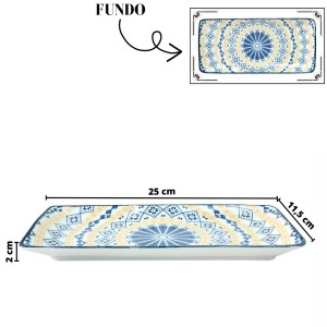 TRAVESSA RETANGULAR DE CERÂMICA ESTAMPADA 25X11,5X2CM - ZY033-D