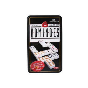 JOGO DE DOMINÓ DE PLÁSTICO NA LATA DE METAL COM 28PÇS - IM42065