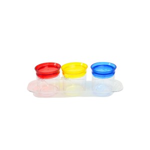 PORTA CONDIMENTO DE PLASTICO COM 03 PEÇAS E TAMPAS COLORIDAS E COLHER INDIVIDUAL-CA09076