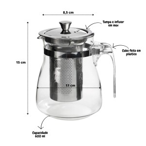 CHALEIRA DE VIDRO COM INFUSOR 600ML - C600S