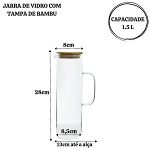 JARRA DE VIDRO COM TAMPA DE BAMBU 1,5LITROS - DT8452