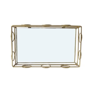 BANDEJA DE METAL ESPELHADA RETANGULAR DE VIDRO 4X15X25CM - KIT202-DOU