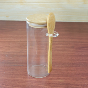 POTE HERMÉTICO DE VIDRO COM TAMPA E COLHER DE BAMBU 380ML  - DT6612