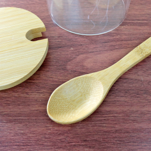 PORTA CONDIMENTO DE VIDRO COM TAMPA E COLHER DE BAMBU 280ML - DT6616