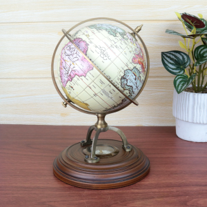 GLOBO DECORATIVO COM BÚSSULA DE METAL E MADEIRA DOURADO - 60628
