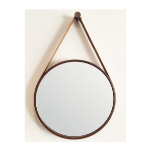 ESPELHO DE PAREDE REDONDO 33CM BORDA MARROM COM ALÇA MARROM - 92832-MR