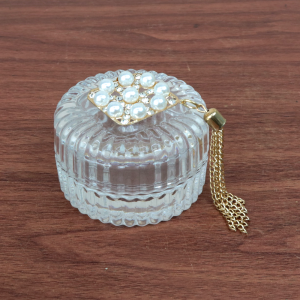 CASTIÇAL EM VIDRO COM TAMPA E PENDENTE 4,8CM  - GA10045-A