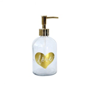 PORTA SABONETE LÍQUIDO DE VIDRO TRANSPARENTE COM ESTAMPA DOURADA 400ML - CHI2039-B