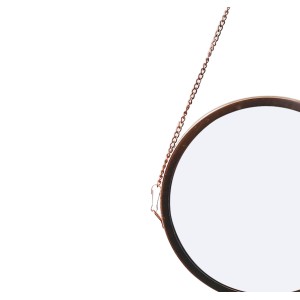 ESPELHO DE PAREDE EM METAL REDONDO GOLD ROSE 23CM COM ALÇA DE CORRENTE - 96989