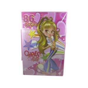 KIT DE PINTURA EM MALETA ESTAMPADA COM 86 PEÇAS - MT86GIRL-ARCOIRIS