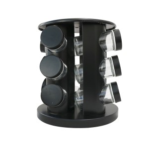 PORTA TEMPERO GIRATÓRIO DE METAL REDONDO COM 12 PEÇAS PRETO - ZO12KP