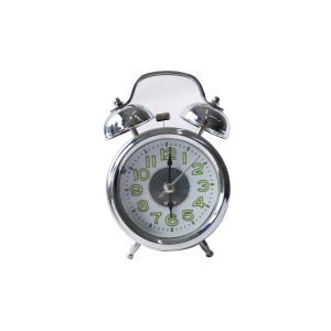 MINI RELÓGIO DESPERTADOR CONTÍNUO DE METAL DE MESA PRATA - 12CM - MG2911-BR