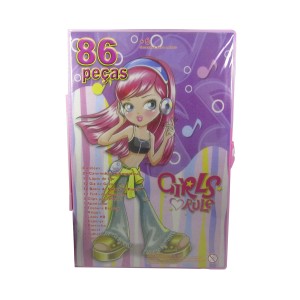 KIT DE PINTURA EM MALETA ESTAMPADA COM 86 PEÇAS - MT86GIRL-FONE