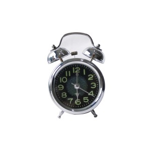 MINI RELÓGIO DESPERTADOR CONTÍNUO DE METAL DE MESA PRATA - 12CM - MG2911-PT