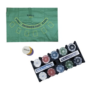 JOGO DE FICHAS PARA POKER 200 FICHAS PLASTICO NA LATA 02 BARALHO E TOALHA - IM42055