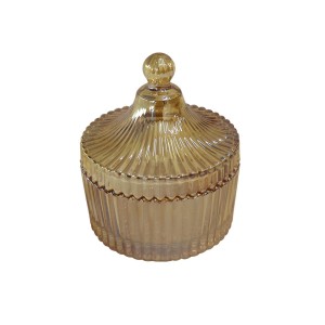 BOMBONIERE DE VIDRO AMBAR COM TAMPA 10X12,5CM - TRC8654
