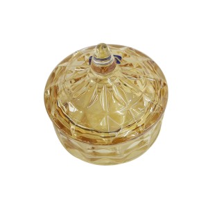 BOMBONIERE DE VIDRO AMBAR COM TAMPA 11.5X12.5CM - TRC8655