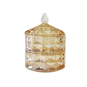 BOMBONIERE DE VIDRO AMBAR DUPLA COM 2 DIVISÓRIAS 13X18CM - TRC8656