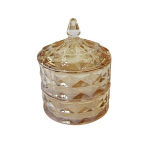 BOMBONIERE DE VIDRO AMBAR DUPLA COM 2 DIVISÓRIAS 13X18CM - TRC8656