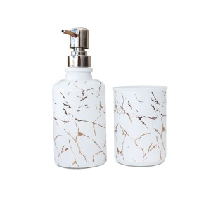 KIT PARA BANHEIRO DE VIDRO COM 02 PEÇAS ESTAMPA MARMORIZADA - BRYZ10340-GR