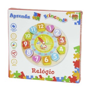 BRINQUEDO DIDÁTICO DE MADEIRA RELÓGIO EM ESTAMPA DE GIRAFAS COM 13 PEÇAS - DMT5736-G