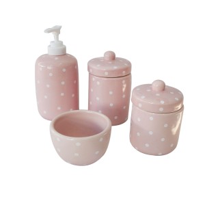 KIT DE BANHEIRO EM CERÂMICA COM 04 PEÇAS ESTAMPA POA - LQ309-RS